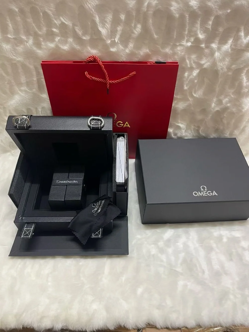 Omega Speedmaster Black Travel Watch Pouch with White Stitching